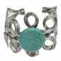 Chunky Wire Wrap Bracelet Round Faux Turquoise Stone Cuff Statement Silver Blue