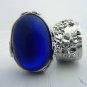 Arty Oval Ring Sapphire Vintage Glass Blue Silver Chunky Armor Knuckle Art Statement Deco Size 5