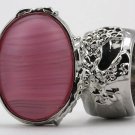 Arty Oval Ring Frosted Pink Glass Vintage Silver Armor Knuckle Art Statement Avant Garde Size 8.5
