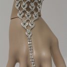 Bridal Hand Chain & Ring Combo Heart Crystals Bracelet Silver Body Jewelry Evening Wedding Fashion