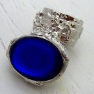 Arty Oval Ring Sapphire Vintage Glass Blue Silver Chunky Armor Knuckle Art Statement Deco Size 6