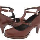 Type Z Gemma T-Strap Shoes Strappy Pump Heels Brown Leather Buckles Made in Italy Womens Size 8