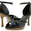 Gabriella Rocha Dula Ankle Strappy Shoes Black Leather Peep Toe Heels Pump Womens Size 9