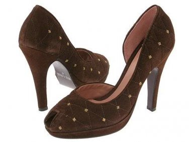 Type Z Aurora Brown Suede Womens Size 9 Shoes Heels Dress Peep Toe Pumps Platform Metal Studs