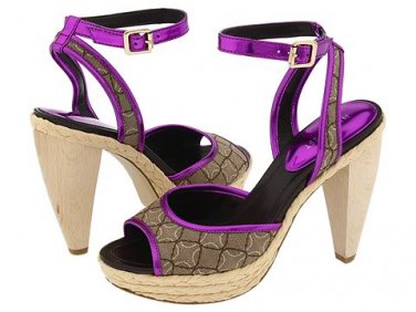 Nine West Ciscoann Platform Shoes Pumps Sandal Heels Chunky Metallic Pink Purple Tan Womens 8.5