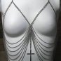 Body Chain Ribcage Harness with Large Cross Pendant Silver Armor Boho Bohemian Statement Avant Garde
