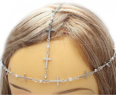 Cross Headchain Armor Chain Crystals Bohemian Indie Boho Crystal Hair Accessory Jewelry Avant Garde