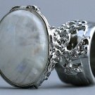 Arty Oval Ring Moonstone Gemstone Gem Silver Chunky Knuckle Art Statement Avant Garde Size 8.5
