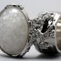 Arty Oval Ring White Specks Chunky Silver Armor Vintage Knuckle Art Statement Avant Garde Size 8.5