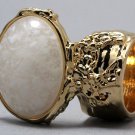 Arty Oval Ring White Specks Chunky Gold Armor Vintage Knuckle Art Statement Avant Garde Size 4.5