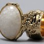 Arty Oval Ring White Specks Chunky Gold Armor Vintage Knuckle Art Statement Avant Garde Size 4.5