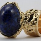 Arty Oval Ring Lapis Blue Vintage Glass Gold Flecks High Domed Statement Chunky Knuckle Art Size 6
