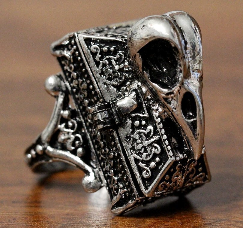 Raven Casket Locket Ring Antique Style Silver Alchemy Bird Skull Goth ...