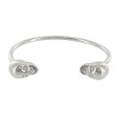 Skull Bracelet Skeleton Designer Style Skinny Double Crystal Eyes Silver Punk Bangle Cuff