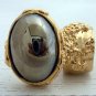 Arty Oval Ring Hematite Mirror Vintage Gold Chunky Armor Knuckle Art Statement Avant Garde Size 6