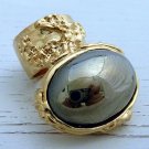 Arty Oval Ring Hematite Mirror Vintage Gold Chunky Armor Knuckle Art Statement Avant Garde Size 10