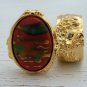 Arty Oval Ring Carnelian Terra Cotta Orange Gold Chunky Armor Knuckle Art Statement Deco Size 4.5