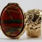 Arty Oval Ring Carnelian Terra Cotta Orange Gold Chunky Armor Knuckle Art Statement Deco Size 6