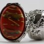 Arty Oval Ring Carnelian Terra Cotta Orange Silver Chunky Armor Knuckle Art Statement Deco Size 5