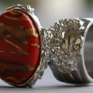 Arty Oval Ring Carnelian Terra Cotta Orange Silver Chunky Armor Knuckle Art Statement Deco Size 10