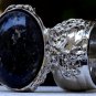 Arty Oval Ring Black Brown Marble Silver Chunky Armor Vintage Knuckle ...