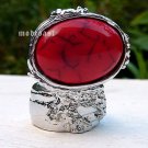 Arty Oval Ring Red Black Silver Knuckle Art Chunky Artsy Armor Avant Garde Statement Size 6