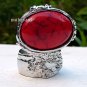 Arty Oval Ring Red Black Silver Knuckle Art Chunky Artsy Armor Avant Garde Statement Size 10