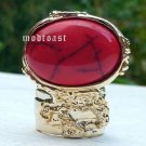 Arty Oval Ring Red Black Gold Knuckle Art Chunky Artsy Armor Avant Garde Statement Size 10