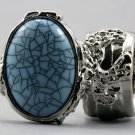 Arty Oval Ring Turquoise Blue Silver Chunky Armor Knuckle Art Avant Garde Fashion Statement Size 8