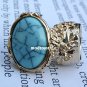 Arty Oval Ring Turquoise Blue Gold Chunky Armor Knuckle Art Avant Garde Fashion Statement Size 10