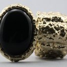 Arty Oval Ring Black Gold Chunky Armor Knuckle Art Statement Stretch Size 7 - 8.5