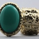 Arty Oval Ring Teal Gold Chunky Armor Knuckle Art Statement Stretch Size 7 - 8.5