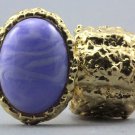 Arty Oval Ring Purple Swirl Gold Chunky Knuckle Art Statement Avant Garde Stretch Size 7 - 8.5