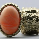 Arty Oval Ring Peach Swirl Gold Chunky Knuckle Art Statement Avant Garde Stretch Size 7 - 8.5