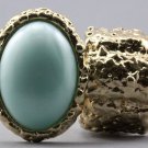 Arty Oval Ring Mint Pearl Gold Chunky Knuckle Art Statement Avant Garde Stretch Size 7 - 8.5