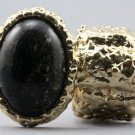 Arty Oval Ring Black Marble Gold Chunky Knuckle Art Statement Avant Garde Stretch Size 7 - 8.5