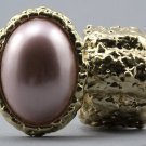 Arty Oval Ring Rose Pearl Gold Chunky Knuckle Art Statement Avant Garde Stretch Size 7 - 8.5