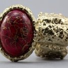 Arty Oval Ring Pink Drizzle Gold Chunky Knuckle Art Statement Avant Garde Stretch Size 7 - 8.5