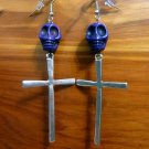 Day of the Dead Skull & Cross Earrings Purple Carved Stone Silver Dia de Los Muertos Statement