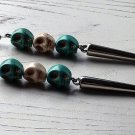 Day of the Dead Skull & Spike Earrings Carved Stone Silver Dia de Los Muertos Statement