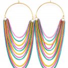 Hoop Draping Chains Earrings 6" Drop Statement Multi Celebrity Designer Basketball Wives Style