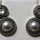 Pearl Style Evening Earrings Beads and Acrylic Crystals Textured Fancy Silver Bridal Wedding Prom