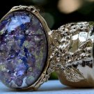 Arty Oval Ring Amethyst Opal Purple Glass Chunky Gold Knuckle Art Vintage Statement Size 4.5
