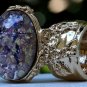 Arty Oval Ring Amethyst Opal Purple Glass Chunky Gold Knuckle Art Vintage Statement Size 6