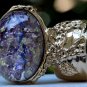 Arty Oval Ring Amethyst Opal Purple Glass Chunky Gold Knuckle Art Vintage Statement Size 10