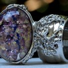 Arty Oval Ring Amethyst Opal Purple Glass Chunky Silver Knuckle Art Vintage Statement Size 6