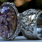 Arty Oval Ring Amethyst Opal Purple Glass Chunky Silver Knuckle Art Vintage Statement Size 8