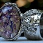 Arty Oval Ring Amethyst Opal Purple Glass Chunky Silver Knuckle Art Vintage Statement Size 9