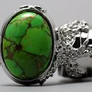 Arty Oval Ring Green Turquoise Neon Bronze Gemstone Silver Chunky Gem Knuckle Art Statement Size 6