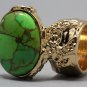 Arty Oval Ring Green Turquoise Neon Bronze Gemstone Gold Chunky Gem Knuckle Art Statement Size 4.5
